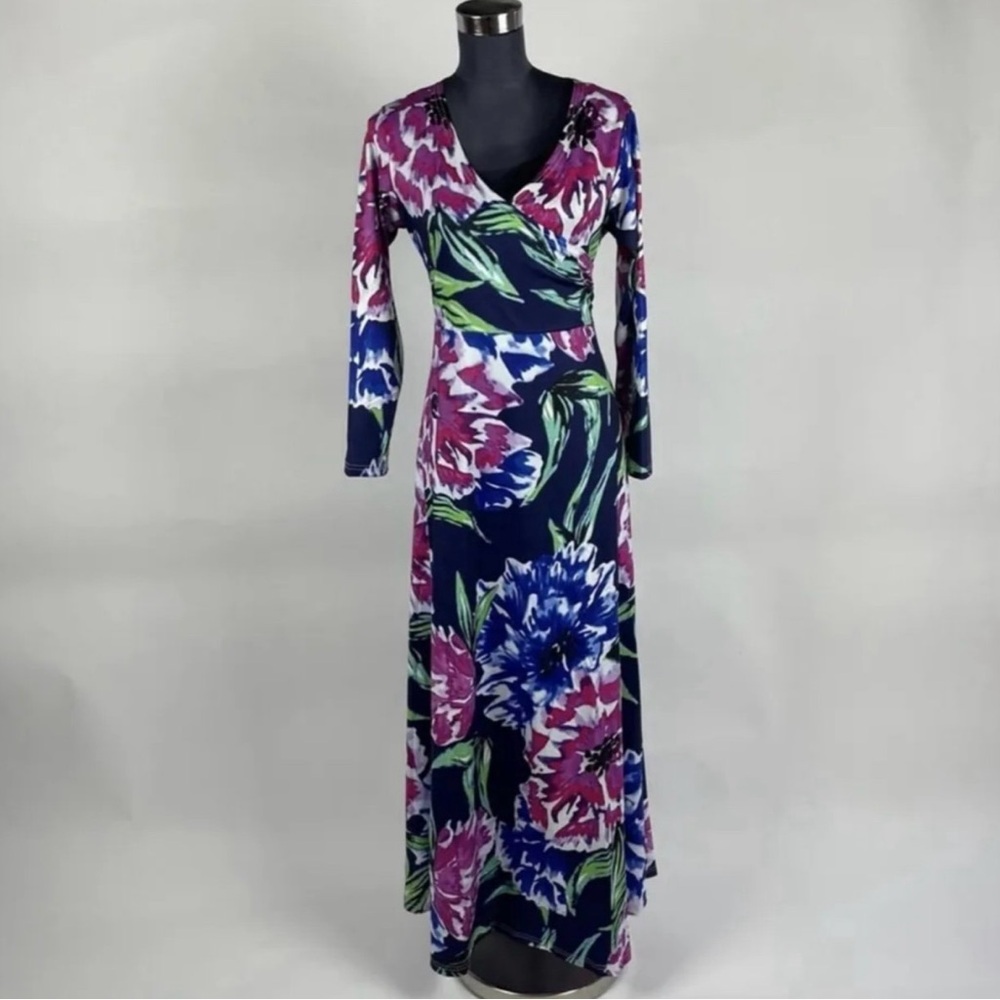 Floral Multicolor V-Neck Long Sleeve Maxi Dress